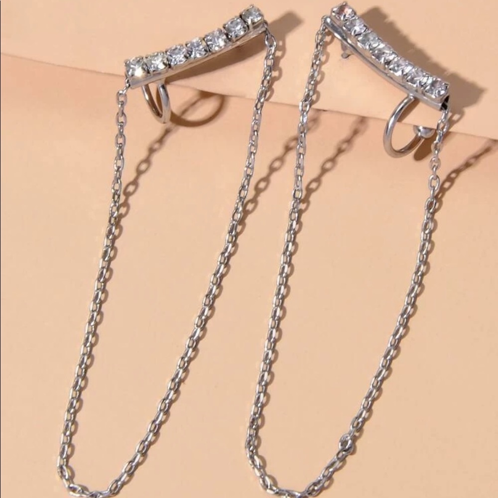 • Sara • Rhinestone + Chain Earring Cuffs - Picture 2 of 4